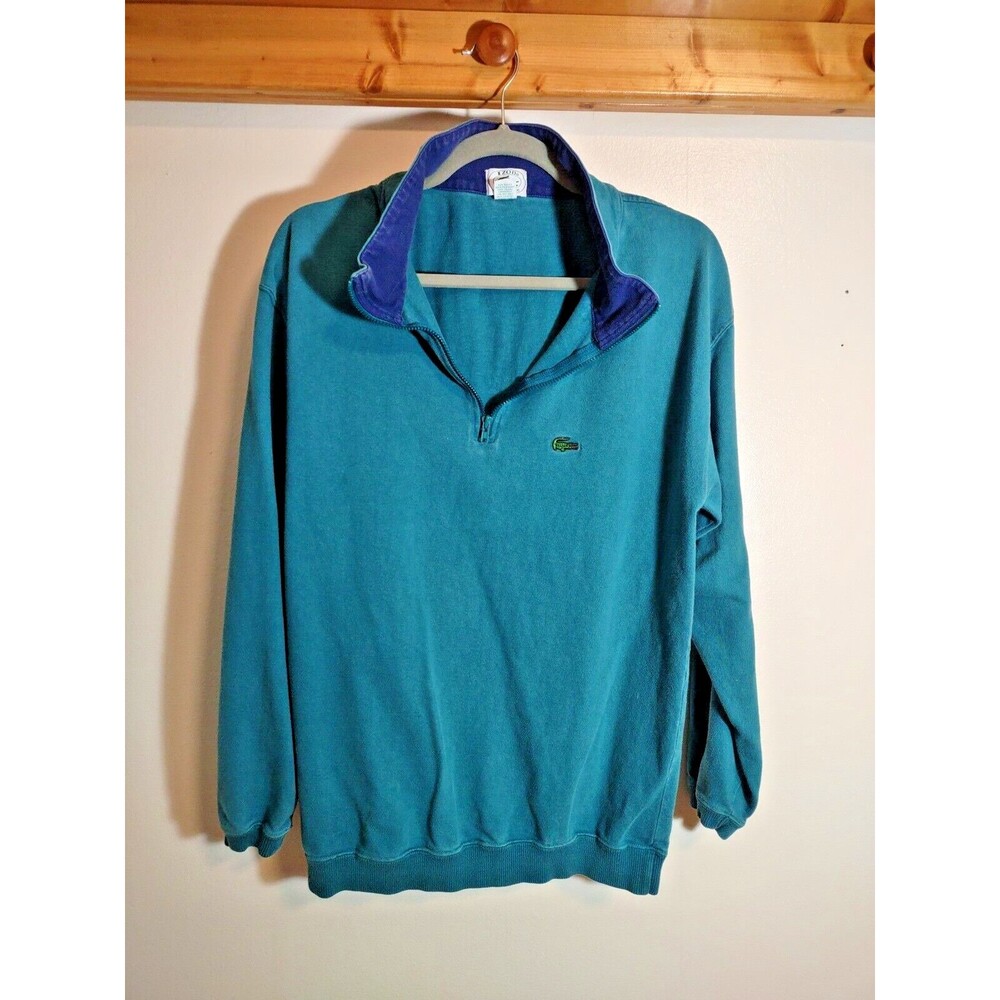 Izod Lacoste Men's M Teal Green Blue 1/4 Zip Cotton Sweater Alligator